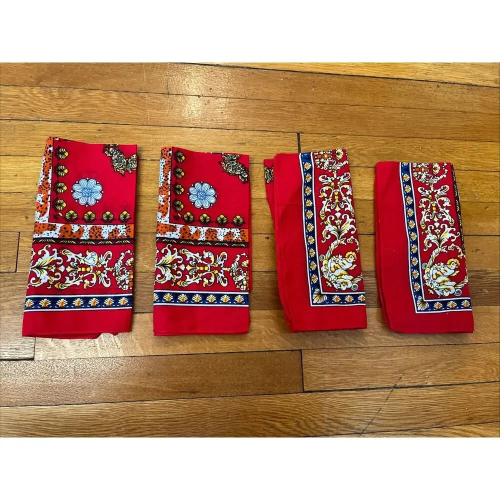 Red Bandana Bohemian Style 100% Cotton Neck Scarf Boho Block Print Lot 4